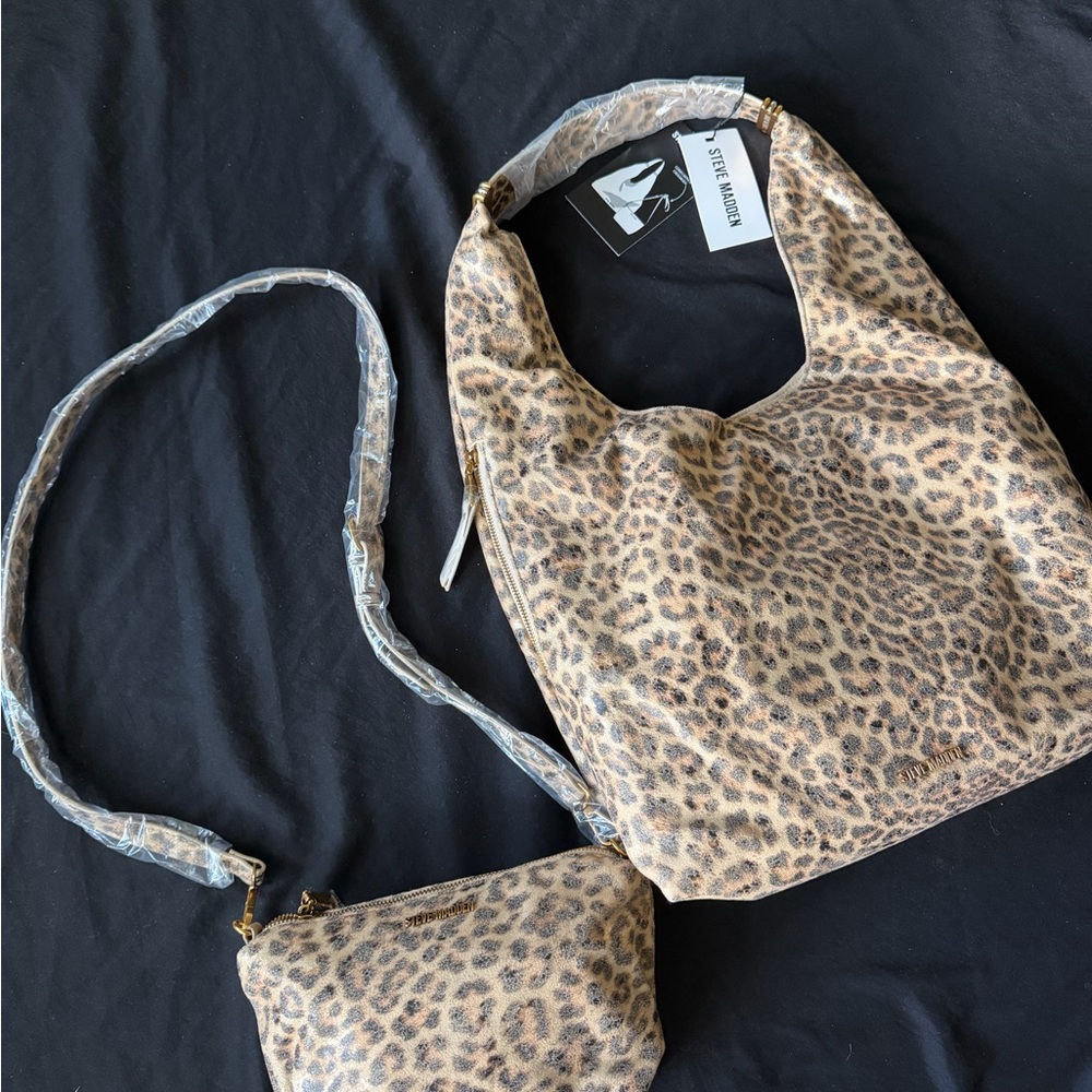 Steve Madden Leopard Print Shoulder Bag - Tan/Black